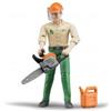 BRUDER 60030 Boscaiolo con Accessori - Action Figure con Elmetto, Motosega e Tanica di Carburante