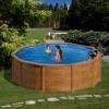 GRE PISCINA FUORITERRA MAURITIUS TONDA 350x132 cm ESTETICA LEGNO IN ACCIAIO CON POMPA SABBIA E ACCESSORI cod. KITPR358WO