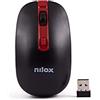 Nilox, Mouse Wireless, Tracking Ottico 1600 Dpi con 4 Pulsanti, con Sistema di Ibernazione Automatica per il Risparmio Energetico, Compatibile con Windows, Mac e Linux, Nero e Rosso