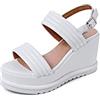 QUEEN HELENA Zeppe Sandali Alti Platform con Doppia Fascia Casual Donna ZM9426 (Bianco, Sistema Taglie Calzature EU, Adulto, Donna, Numero, Media, 39)
