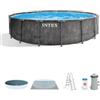 Intex Piscina fuori terra con struttura rotonda intex prism greywood pompa filtro effetto legno grigio 457x122 cm - cod. 26742np