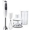 Braun Frullatore a Immersione MQ3135WH Minipimer, Tecnologia Tedesca, regolazione fino a 11 velocità, potenza 750W, Dotato di bicchiere da 600ml, frusta a filo e tritatutto da 500ml, Bianco/Grigio