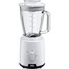 Braun PowerBlender 1 - Frullatore con caraffa triangolare singola in vetro, 2 velocità, funzione di frantumazione del ghiaccio, JB1050WH, 600 W, bianco