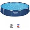 Bestway Piscina fuori terra con struttura rotonda bestway steel pro con pompa e filtro a cartuccia blu navy 366x76 cm - cod. 56681-new