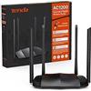 Akhan Router WLAN dual band Tenda AC8 (867 Mbit/s 5 GHz + 300 Mbit/s 2,4 GHz) 4 antenne 6 dBi, porta LAN/WAN 3 Gigabit, modalità ripetitore e punto di accesso, MU-MIMO, APP, IPv6, WPS, non supporta la funzione DSL, nero