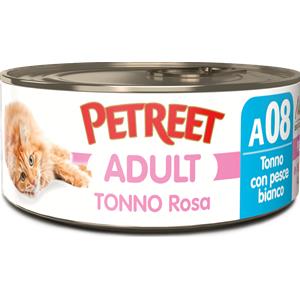 Petreet Tonno Rosa e Pesce Bianco - Alimento Complementare per Gatti in Lattina da 70g, Senza Coloranti e Conservanti