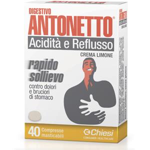 Chiesi Digestivo Antonetto - Compresse Masticabili per Acidità e Reflusso al Limone, 40 Compresse