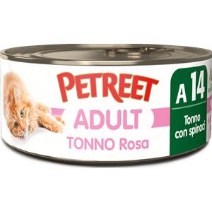 Petreet Tonno Rosa con Spinaci - Cibo Umido per Gatti Adulti, 70g, Alta Qualità senza Conservanti