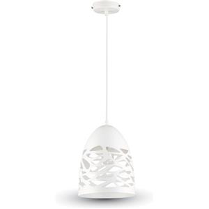 V-TAC Lampadario Pendente E27 Bianco Opaco D200mm con Finitura Traforata e Cavo in Gomma Trasparente