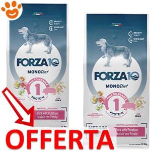 Forza10 Dog Monodiet Medium Adult con Maiale e Patate - Offerta [PREZZO A CONFEZIONE] Quantità Minima 2, Sacco Da 12 Kg
