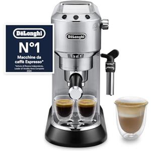De'Longhi Dedica Style - Perfetto Macchina da Caffè Espresso, Compatibile con Cialde ESE, Montalatte Manuale per Cappuccino, Pannello di Controllo con Pulsanti, Larghezza 15 cm, Argento (EC685.M)