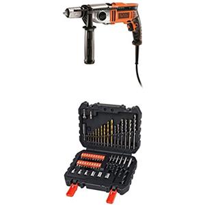 BLACK+DECKER KR1102K Trapano a Percussione, 1100 W + A7188-XJ Set per Forare ed Avvitare, 50 Pezzi