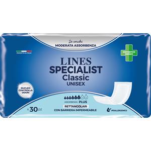 FATER SpA Pannolone Lines Specialist Classic Rettangolare con Barriera Impermeabile - 30 Pezzi, Pratico e Confortevole