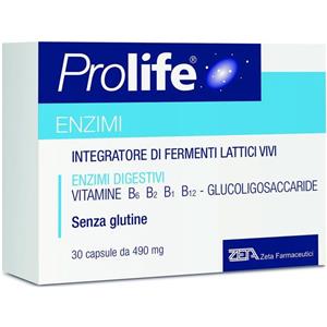 Zeta Farmaceutici Prolife Enzimi - Integratore Digestivo con 8 Miliardi di Fermenti Lattici Vivi e 16 Enzimi Digestivi - 30 Capsule