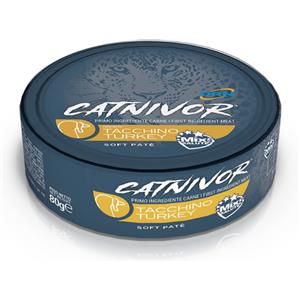 DRN Catnivor Cibo Umido per Gatti Adulti al Tacchino - Lattina da 80g con Taurina e Ingredienti Naturali