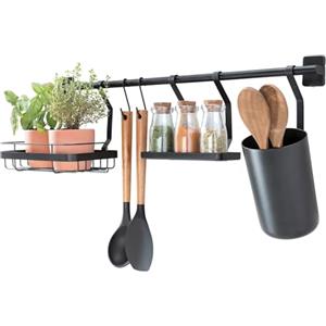 InterDesign iDesign Barra portautensili cucina (63,8 x 14,5 x 23,8 cm), Porta utensili cucina per spezie e pentole, Barra organizer cucina in metallo, nero opaco