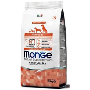 MONGE CANE CROCCHETTA ALL BREEDS PUPPY & JUNIOR SALMONE E RISO 2,5 KG