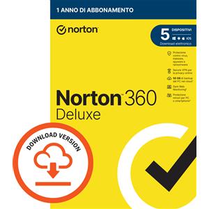 Norton 360 DeLuxe 2025 5 PC Dispositivi 1 Anno iOs Mac Windows VPN ESD no rinnovo obbligatorio