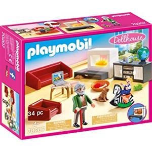 Playmobil Dollhouse 70207 - Soggiorno con Camino e Effetti Luminosi, Divano Letto e Accessori Inclusi, Dai 4 Anni