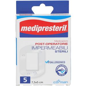 CORMAN SpA Medipresteril Medicazione Post Operatoria Impermeabile 7,5x5cm 5 Pezzi - Cura delle Ferite Dopo Interventi Chirurgici