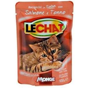 Monge LeChat Umido 100g - Bocconcini in Salsa per Gatti Adulti con Salmone e Tonno, Morbidi e Gustosi, Senza Coloranti