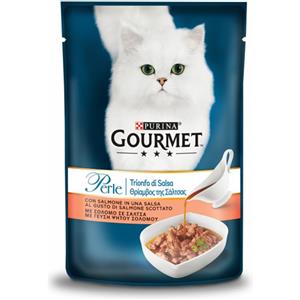 Purina Gourmet Perle Trionfo di Salsa con Salmone - Cibo umido per gatti in bustina da 85 gr