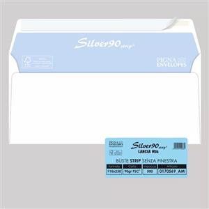 Pigna Buste Silver90 110x230mm 90g/m² Senza Finestra con Strip - Confezione da 500 Pezzi