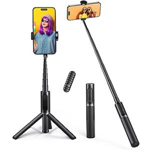 ATUMTEK Selfie Stick Treppiede, Treppiede 3-in-1 Estensibile in Alluminio con Telecomando Bluetooth Wireless, Compatibile con iPhone 17/16/15/14/13/12 mini/11 Pro e Smartphone/Telefono Samsung, Nero