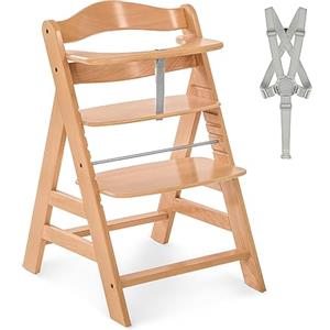 hauck Seggiolone Pappa in Legno Alpha+ - Seggiolone Evolutivo da 6 mesi fino a 90 kg - Sedia Evolutiva con Barra Frontale, Cintura Inguinale e a 5 Punti - Legno Certificato FSC® - Naturale