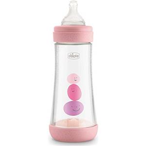 Chicco Perfect 5 Biberon Anticolica, Bimba, 300 ml, Silicone, 3 Fori, Rosa