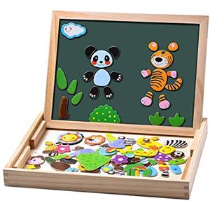 Uping Puzzle Magnetico di Legno Lavagna Magnetica Puzzle per Bambini 3 4 5 Anni Apprendimento Educativo (100 Pezzi, Animali)