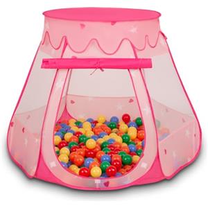 Selonis Tenda 105X90cm/300 Palline Castello Con Palline Colorate Per Bambini, Rosa:Giallo/Verde/Blu/Rosso/Arancione