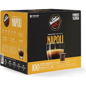 Caffè Vergnano 1882 - 100 Capsule - Caffè Compostabili e Compatibili con Nespresso, Napoli - Pack da 100 capsule