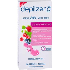 Sodalco DEPILZERO Strisce Gel Viso e Bikini - Profumo Fruttato, Formula Cera-Gel, Supporto Trasparente