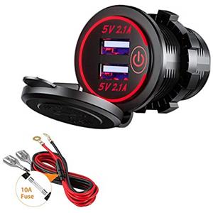 Thlevel Presa USB Caricabatteria Auto 12V 24V 4.2A Doppio QC3.0 Accendisigari Caricabatterie Impermeabile con Rosso LED Indicazione per Moto Camper Camion Barche
