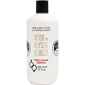 Alyssa Ashley - Crema Corpo e Mani al Muschio, Lozione Musk, Tripla Azione Idratante, Emolliente e Tonificante, Ideale per Secchezza della Pelle - 500 ml