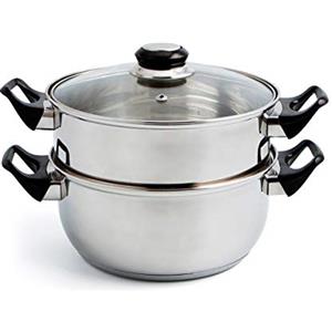 Quid 5759386-Vaporiera Pentola 22 cm con coperchio Inox Quid, in acciaio, dimensioni: 30 x 21 x 16 cm