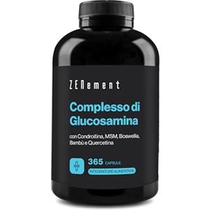 Zenement Glucosamina con Condroitina, MSM, Boswellia, Bambù e Quercetina, 365 Capsule (Fornitura per 1 Anno) - Alto Dosaggio - Glucosamina Complex Senza Glutine e Lattosio - Zenement