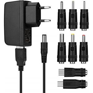 Aukru Alimentatore Universale con 8 Adattatori Switching Plugs per 5V Elettronica Domestica e Dispositivi USB - 2000mA Max