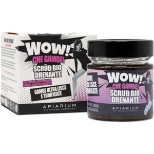 APIARIUM BIO NATURAL COSMETICS APIARIUM Scrub Gambe Bio Drenante Wow, 270G, trattamento drenante anticellulite per gambe toniche, lisce e ben drenate; Scrub corpo esfoliante abbronzatura valorizzata