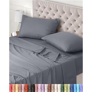 Utopia Bedding - Set Lenzuola Letto Matrimoniali 4 Pezzi 180x200 cm - Spazzolata Poliestre di Microfibra - Oeko-Tex Certificato - Lenzuolo con Angoli, Lenzuolo Piatto e 2 Federe 50x75, Grigio