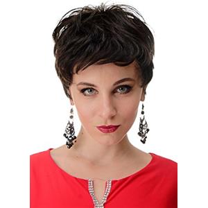 WIG ME UP - BHH-10-0 Parrucca Donna Capelli veri Castano Corta Arruffata Scompigliata Cotonata 25 cm