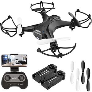 tech rc Mini Drone con Telecamera HD con Due Batterie Funzione di Sospensione Altitudine Un Pulsante di Decollo/Atterraggio,modalità Senza Testa Protezioni 360°per Bambini e Principianti Buon Regalo