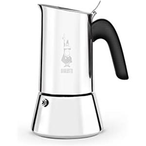 Bialetti Caffettiera New Venus 6 Tazze, Manico Anti Scottatura, Adatta A Induzione, 6 Tazze (235 Ml), Acciaio 18/10, Argento, ‎13 x 11 x 21.5 cm 540 grammi