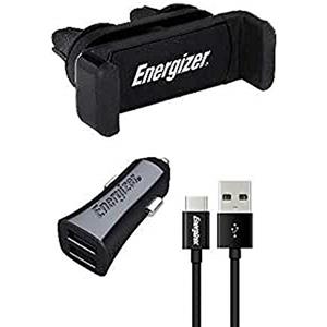 ENERGIZER CKITB2CC23 - Kit per auto - Supporto a clip - 3.4 A - 2 USB - Cavo USB-C incluso - Presa accendisigari - Ricarica e sincronizzazione rapida - Nero, Compatibile MFI