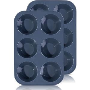 Folksy Super Kitchen SUPER KITCHEN Stampo Antiaderente Grande in Silicone con 6 Stampi Muffin, Set di 2 Teglia da Muffin con Rivestimento Antiaderente per Muffins, Cupcake 27,8 x 19 x 5 cm (Grigio)