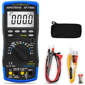 AOPUTTRIVER Multimetro Digitale AP-770HC 6000 Conteggi Gamma Auto/Manuale Multimetro Tester per NCV DC AC Voltaggio Attuale Resistenza Temperatura Capacità Diodo hFE Continuità Ciclo di Lavoro con Data Hold