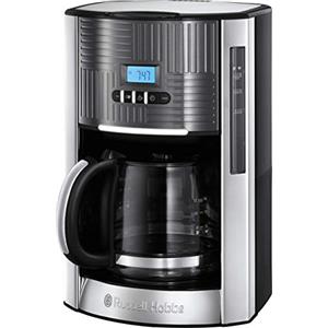 Russell Hobbs Macchina da Caffè Americano Geo Steel Programmabile, Filtro Lavabile, Piastra Riscaldante, Caraffa in Vetro 1,5 L 12 Tazze, Dettagli in Acciaio Inox 1000 W - 25270-56