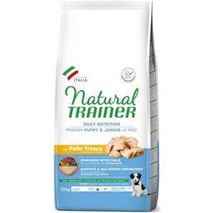 Trainer Natural Puppy & Junior Medium con Pollo Fresco e Riso - Alimento Secco Completo per Cuccioli di Taglia Media - 12 kg