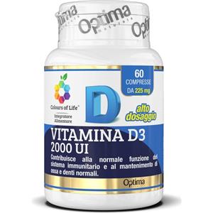 OPTIMA NATURALS Srl Colours Of Life - Vitamina D3 2000 UI 60 Compresse - Integratore per Sistema Immunitario, Ossa e Denti